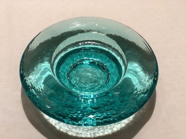 Fire and Light Recycled Art Glass 6.5″ Aqua Green Footed Candle Holder USA