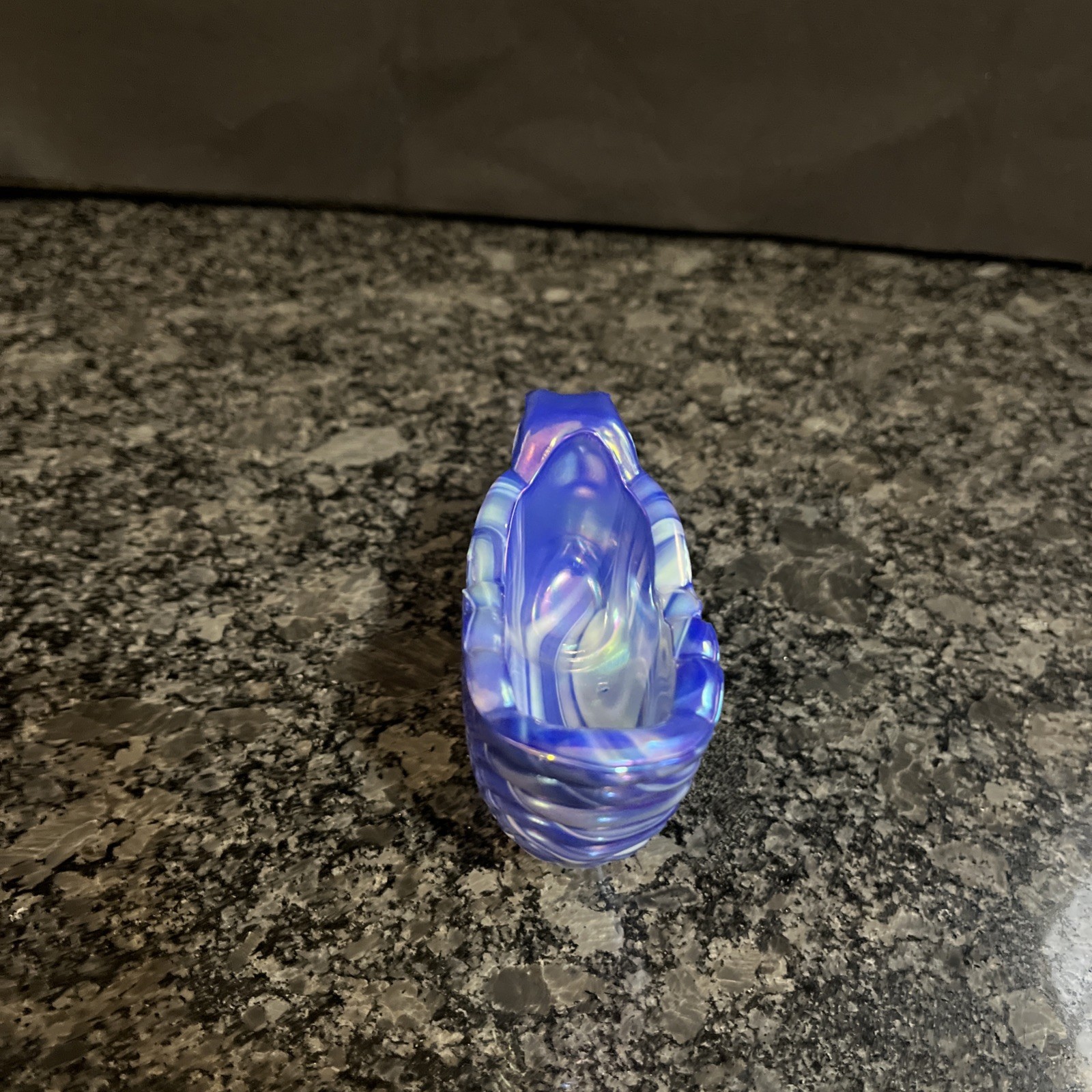 Fenton Glass Sapphire Blue Swirl Iridescent Shoe