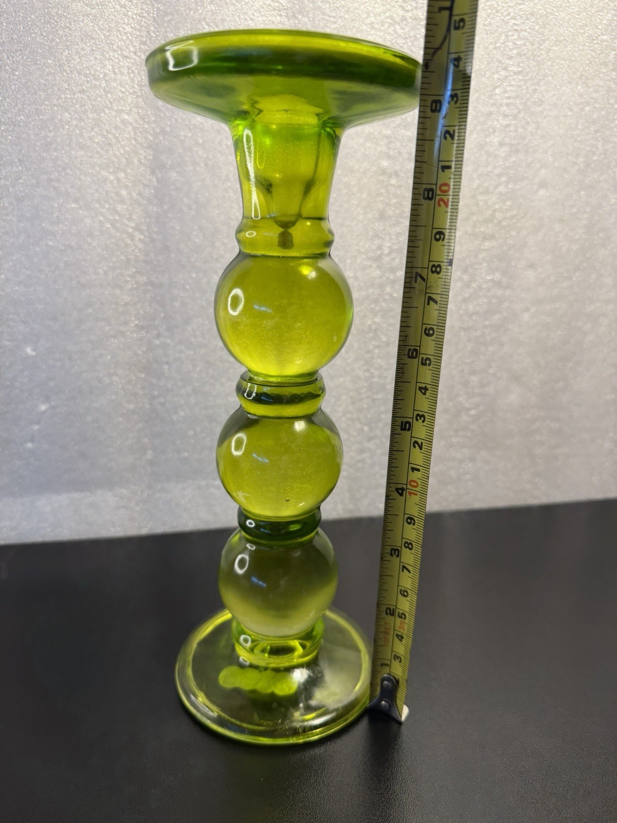 MCM Franco Vetrerie e Cristallerie hand-blown green glass candlestick Italy 9.5”