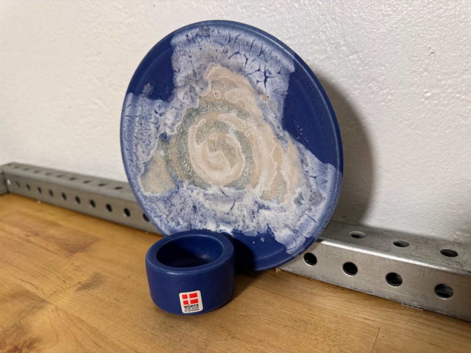 Würtz studie Scandinavian Studio Pottery Blue & White Ceramic Wall Candle Holder