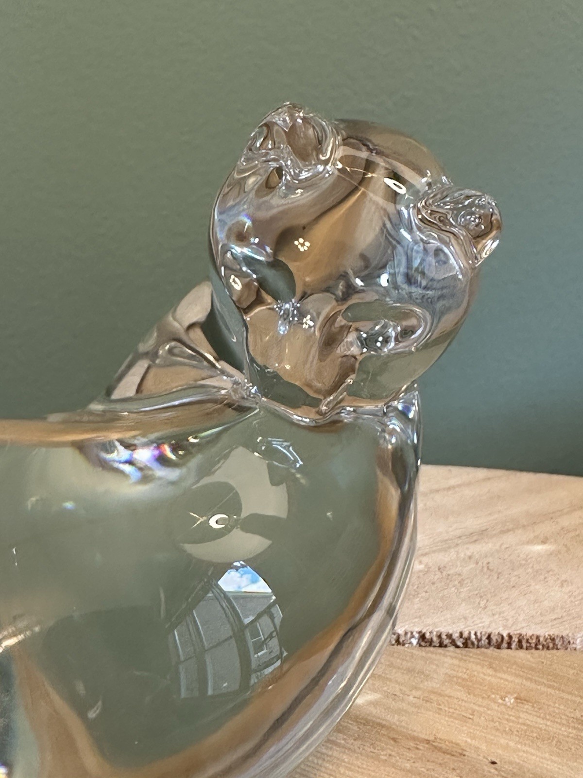 Baccarat Crystal Grooming Cat Figurine Signed Stamped Sculpture France 4×3