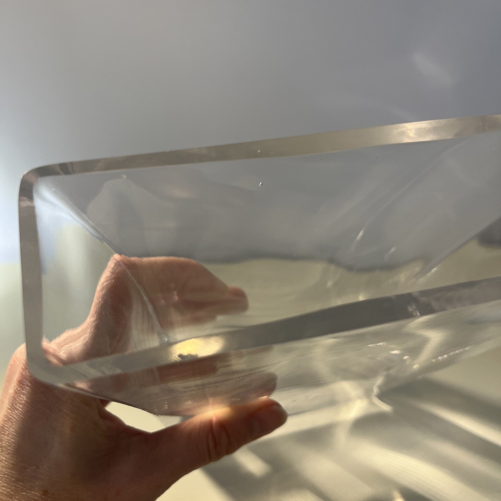 Clear Thick Glass Rectangle Flared Vase Home Decor Table Shelf Accent 9.8” X 7”