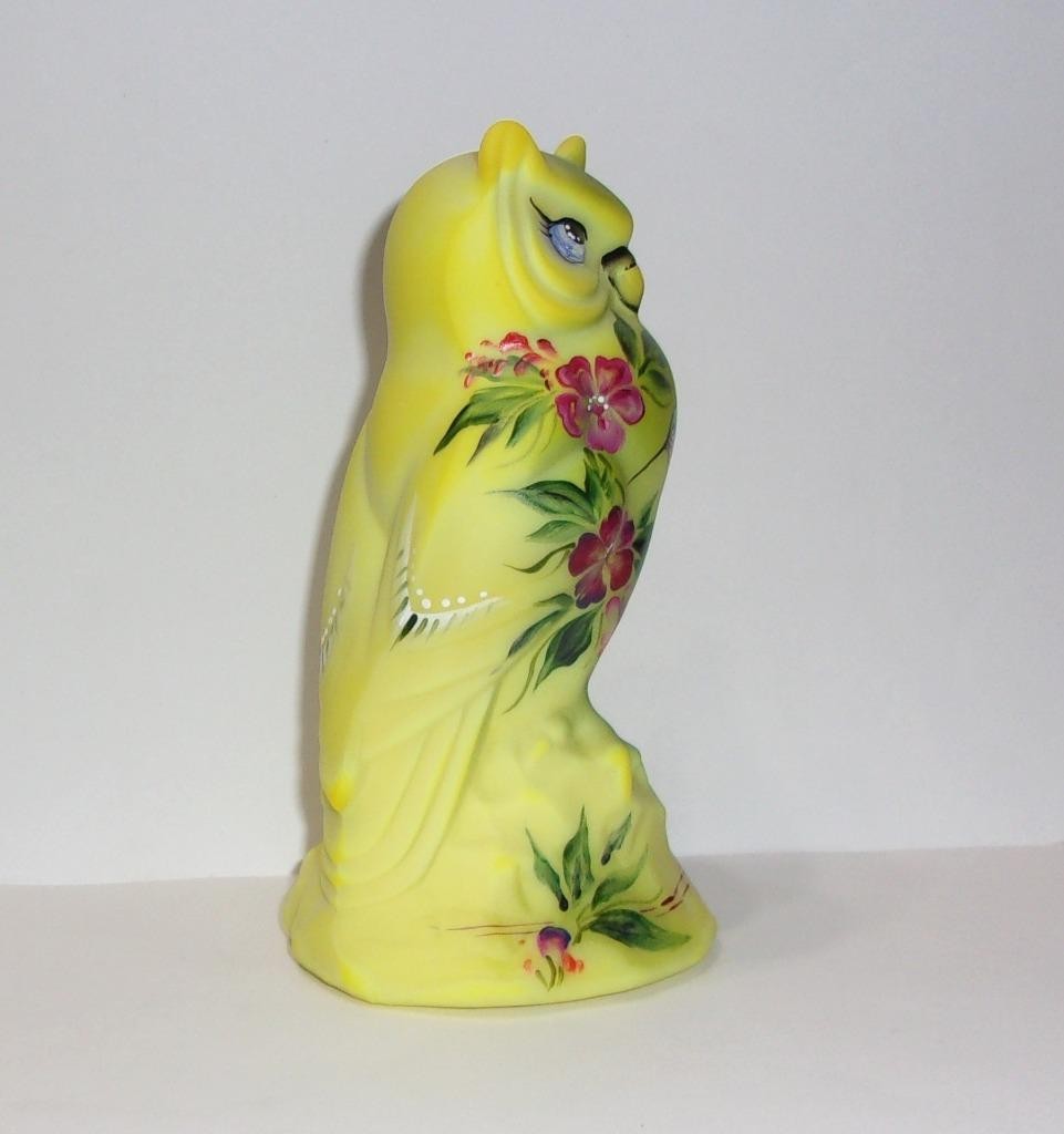 Fenton Glass Dandelion Yellow Hibiscus Sip Owl Figurine Ltd Ed #21/84 Kibbe