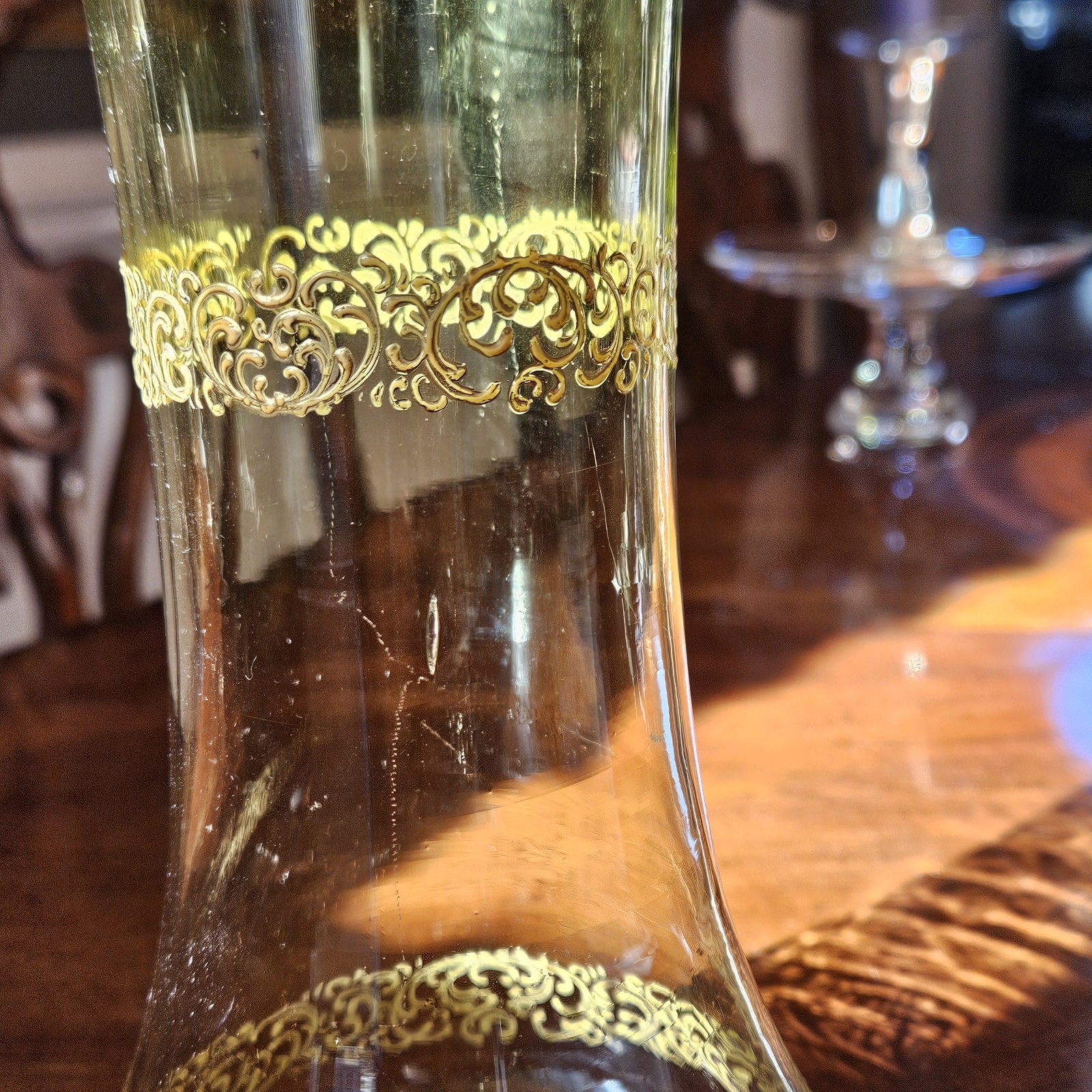 Moser Chartreuse To Clear Gold Enameled Jeweled Vase Flared Base