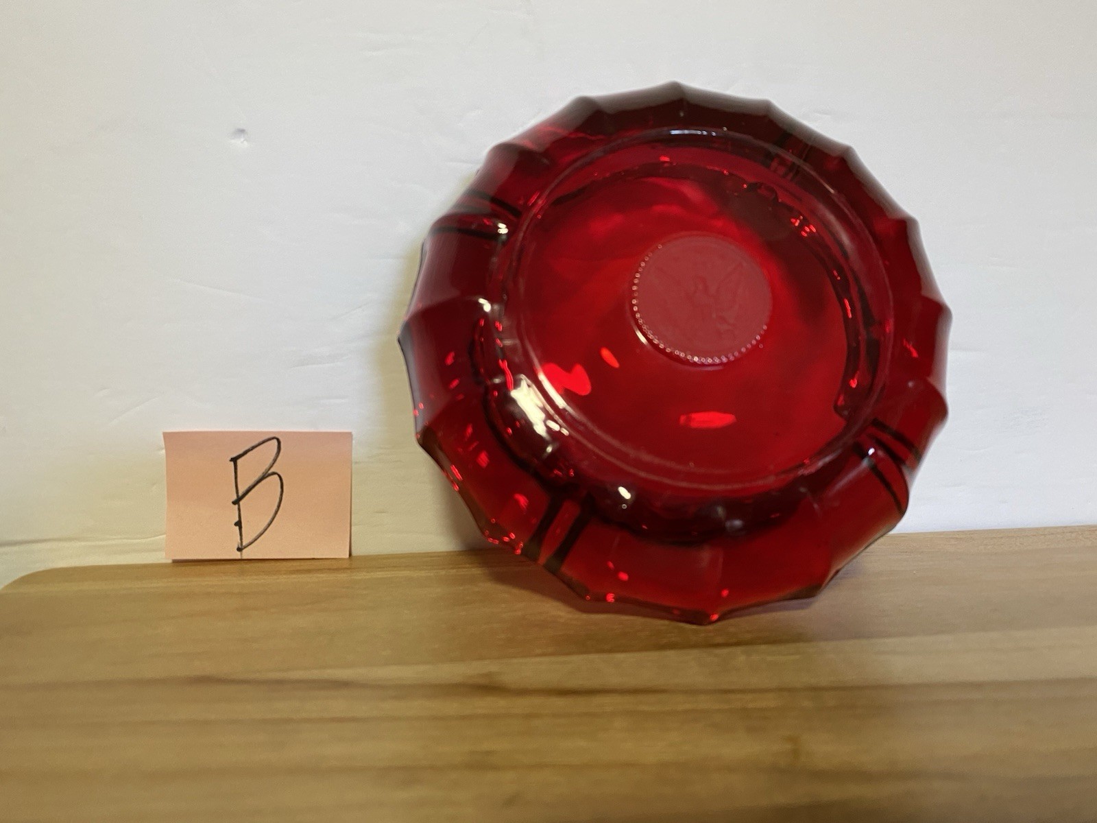 Fostoria Ruby Red Glass Ashtray 1887 Liberty Coin Eagle Ash Tray 5.25” Dias #B