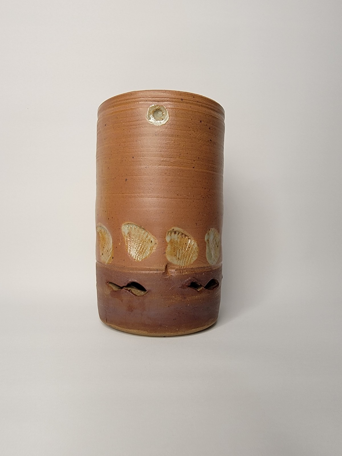Studio Art Pottery by Chris Strecker Vase Planter Drain Holes Sea Shells