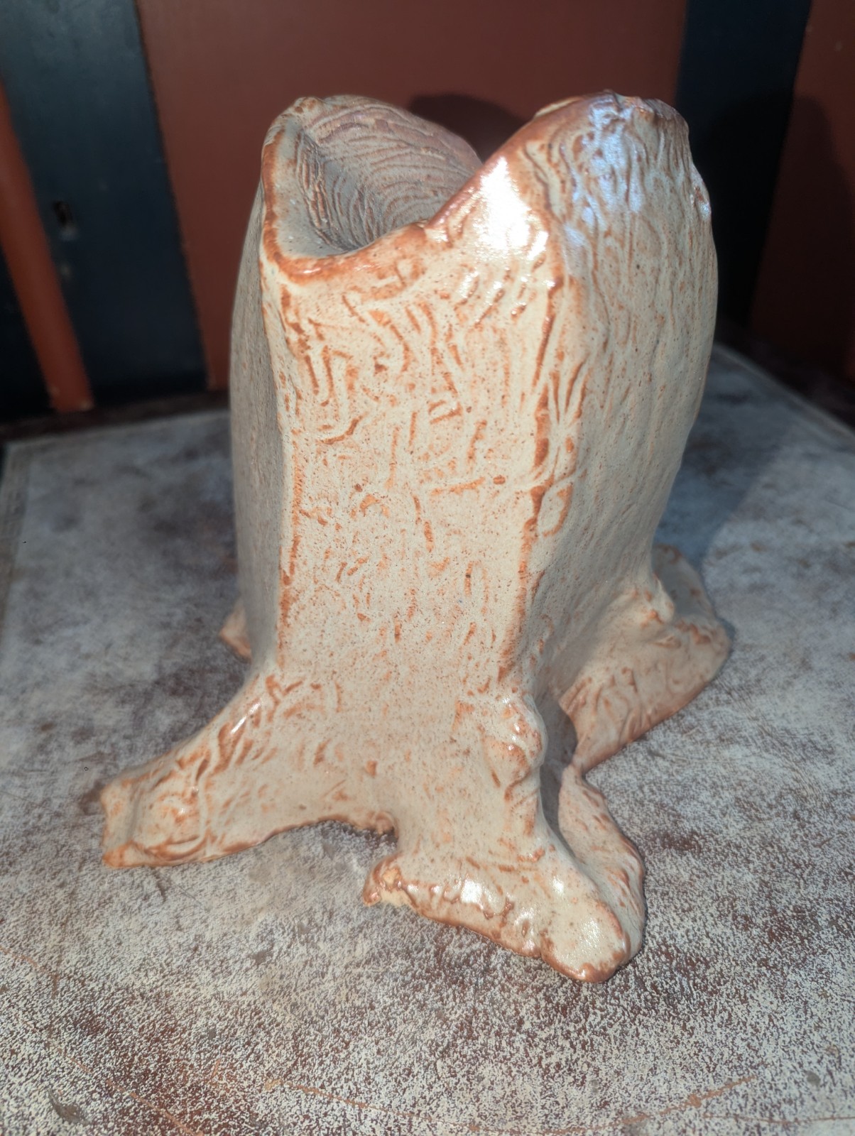 Beautiful Tree Stump / Root Studio Pottery Vase or Planter Signed MRS
