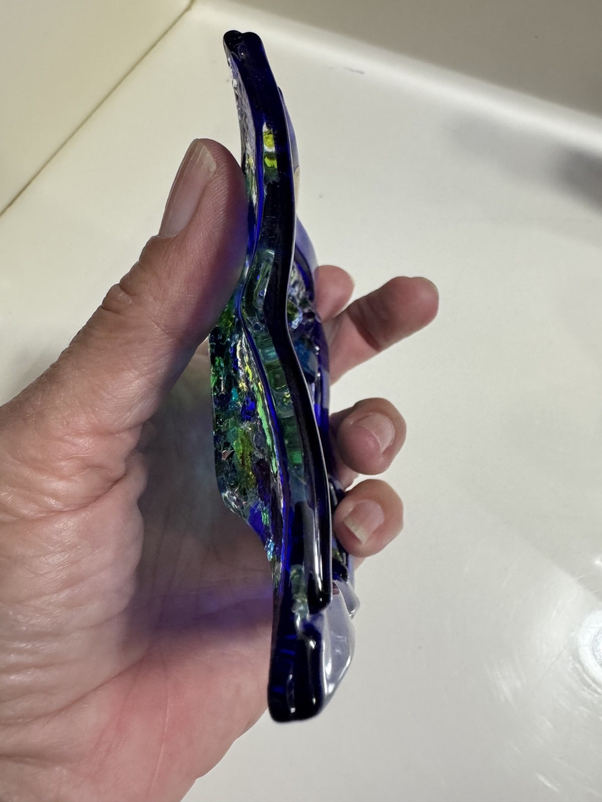 Murano Venetia Hand Fused Millefiori Blue Art Glass Candy Trinket Dish Square