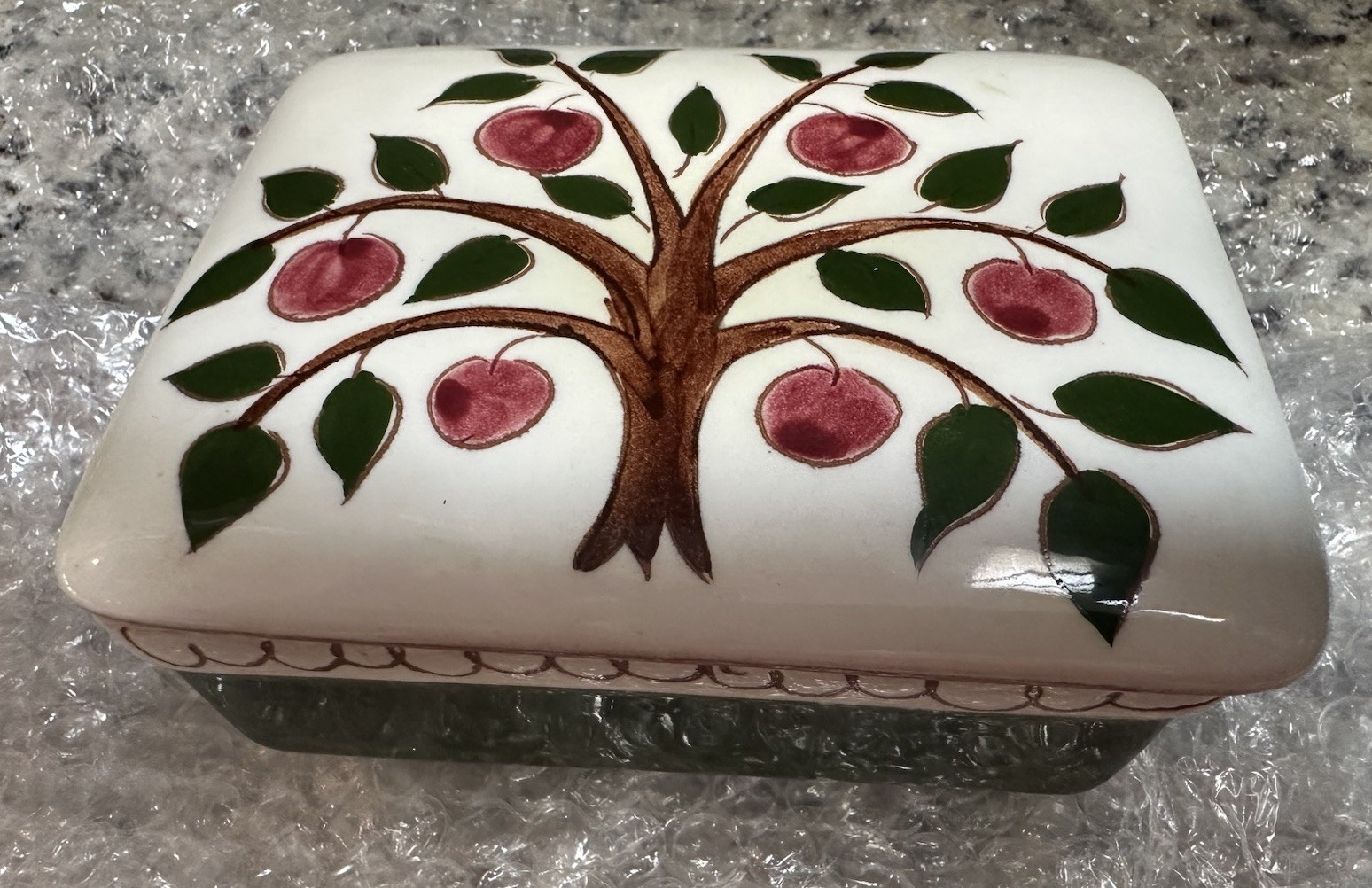Vtg Stangl Pottery Trinket Cigarette Jewelry Box Tree of Life Apple Handpainted