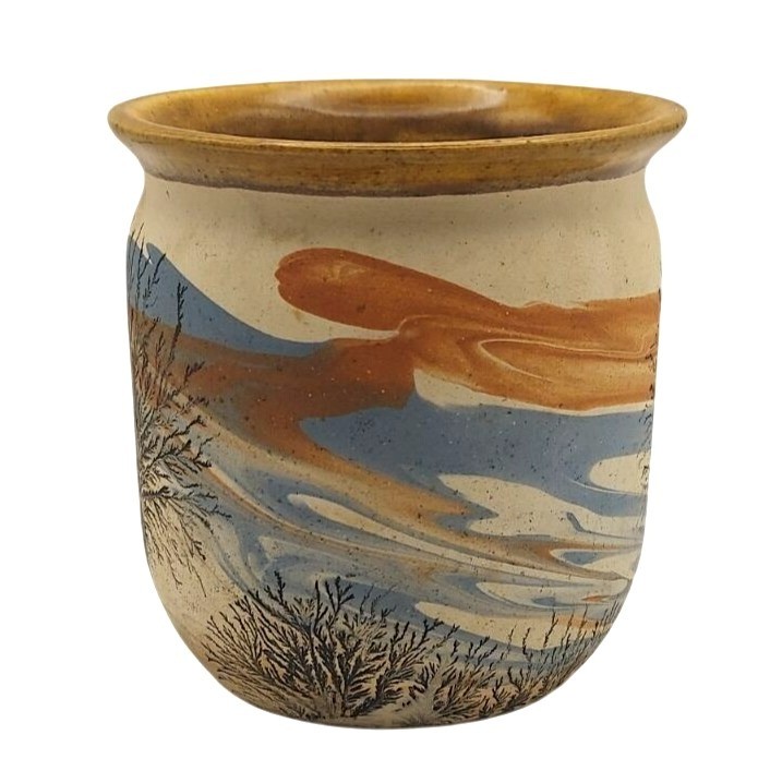 Sevierville Pottery Crock Style Planter Vase Matte Landscape TN Hand Painted