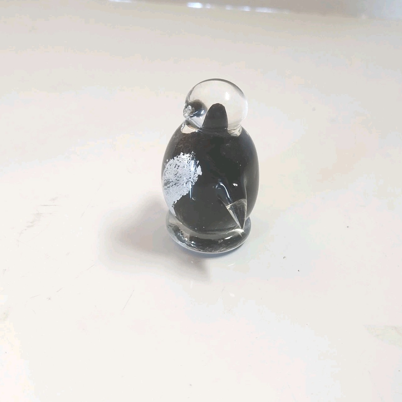 Penguin Figurine Art Glass Hand Blown Paperweight 2.5″ Black White Clear
