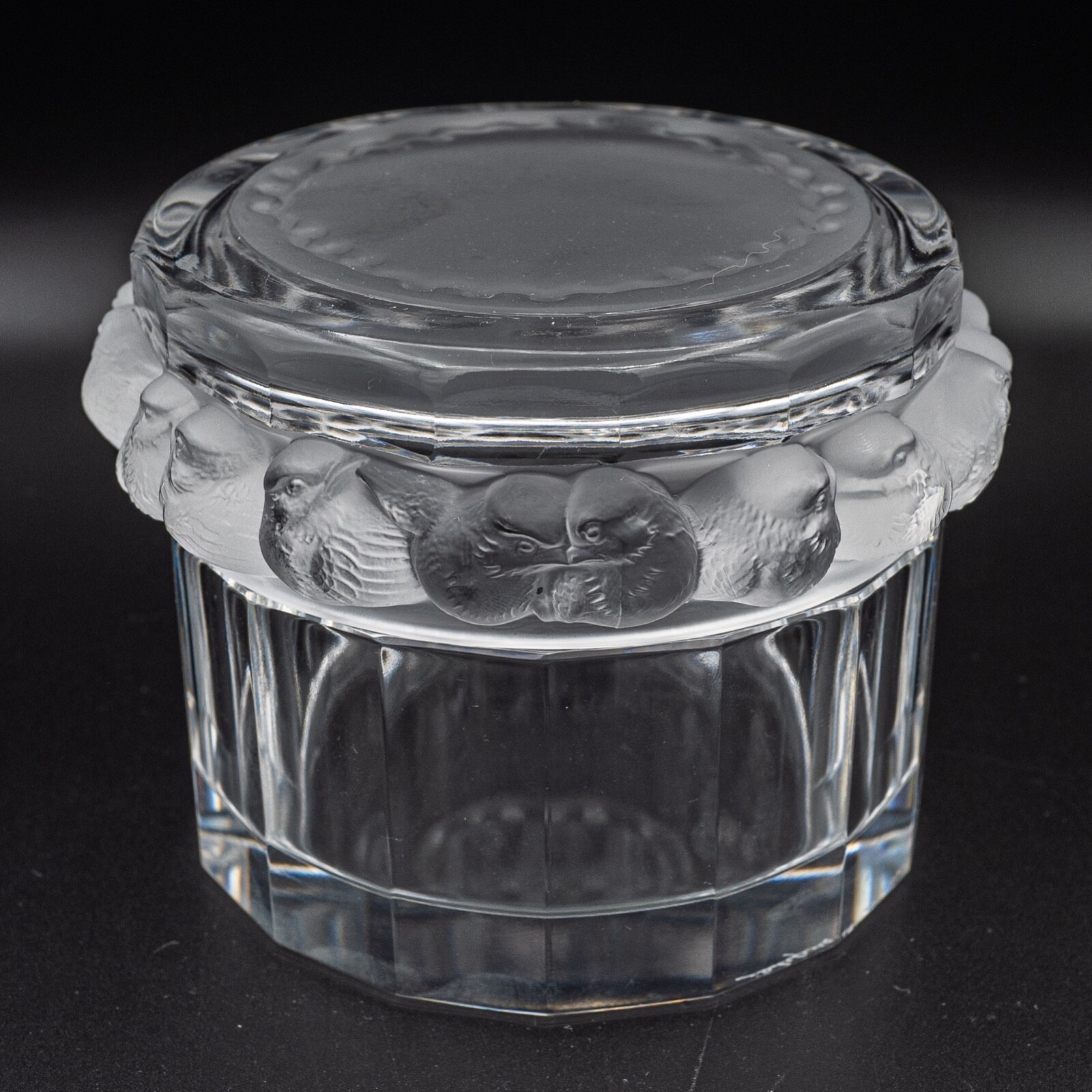 READ Lalique France Crystal Robinsons Mesanges Bird Sparrow Dresser Box 3 3/8″ H