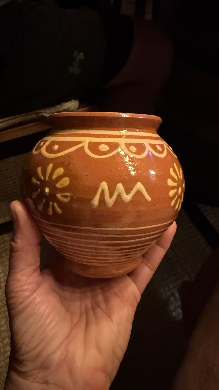 Handmade Mexican Barro Rojo Olla Pottery Vase Terracotta Folk Art Clay Pot 5”