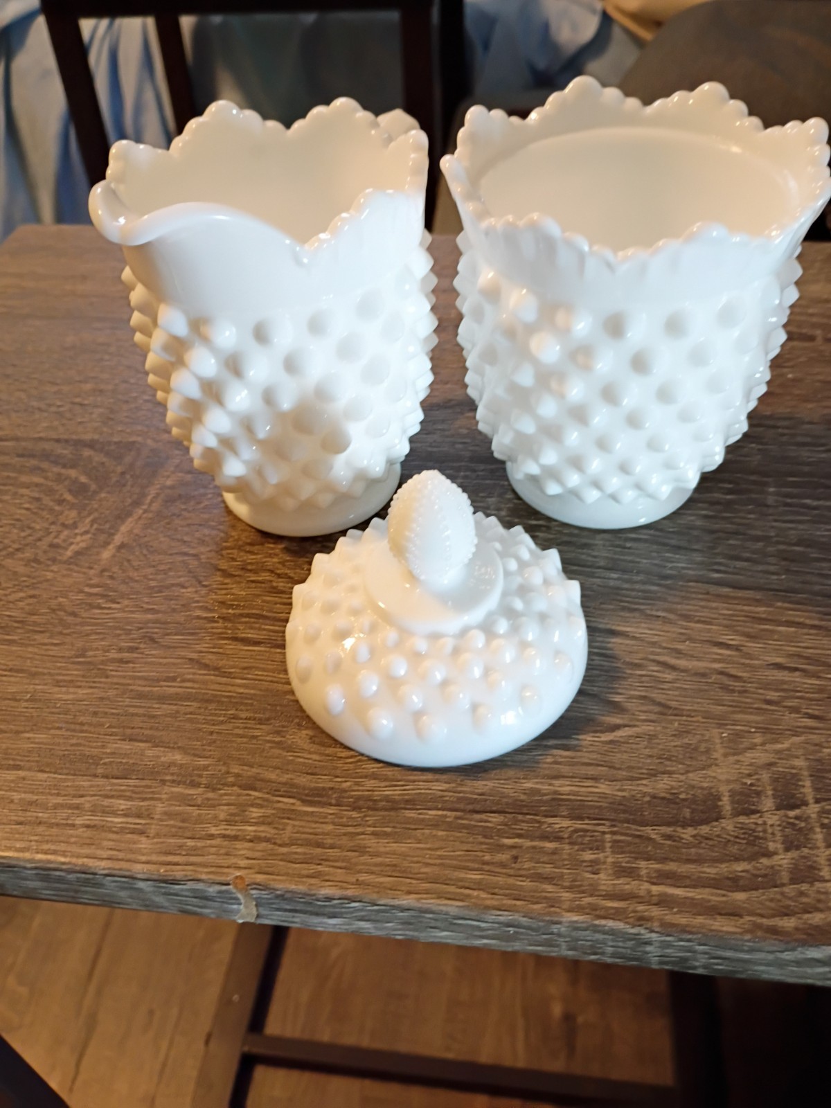 Antique FENTON Hobnail Milkglass Lot 2 With 1 Lid