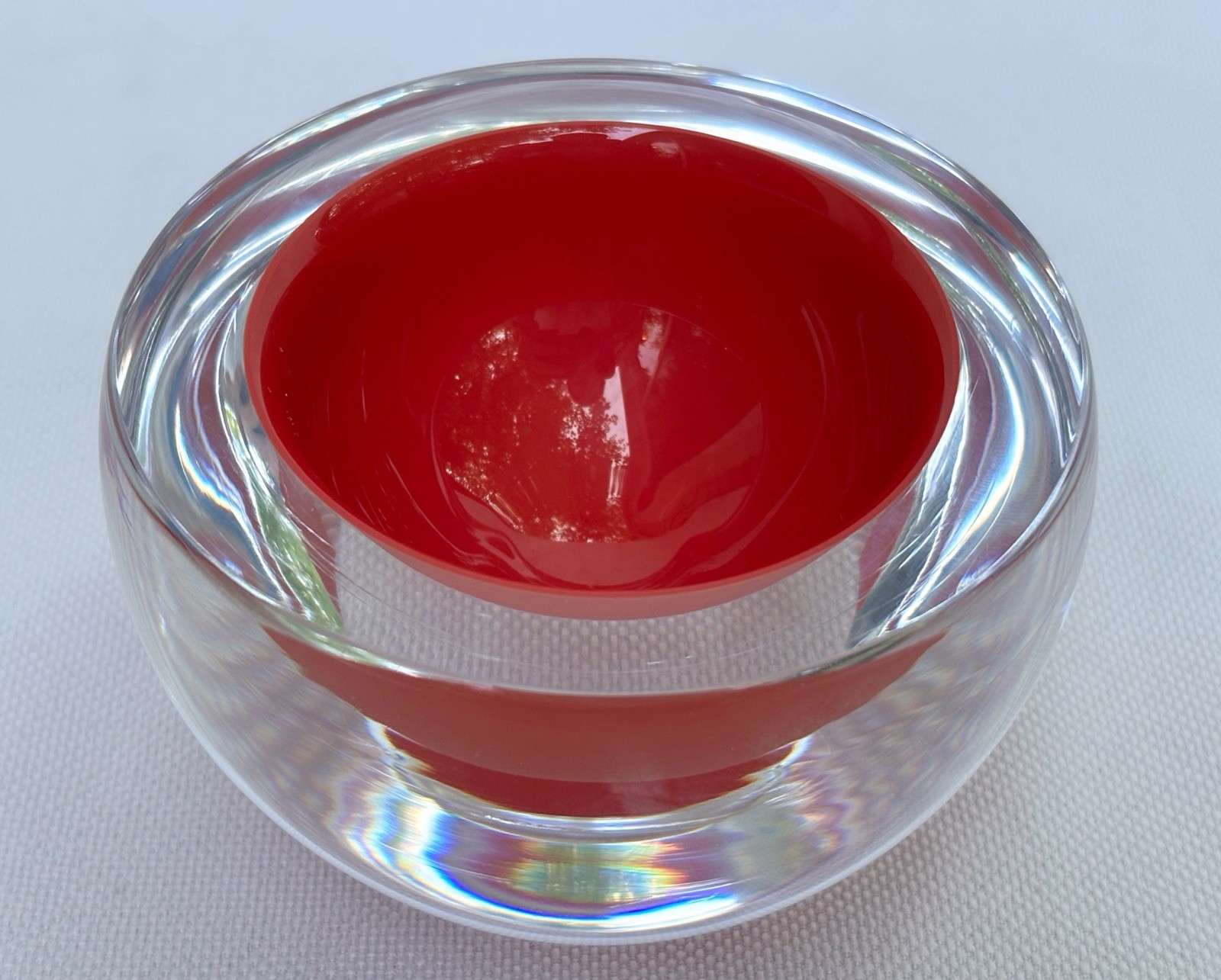 Jeronim Tisljar Signed Czech Art Glass Bowl Red Clear Beranek Studio