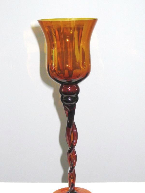 Vtg EMPOLI 15.75″ Tall AMBER ART GLASS TWISTED STEM CANDLE HOLDER Italy MCM