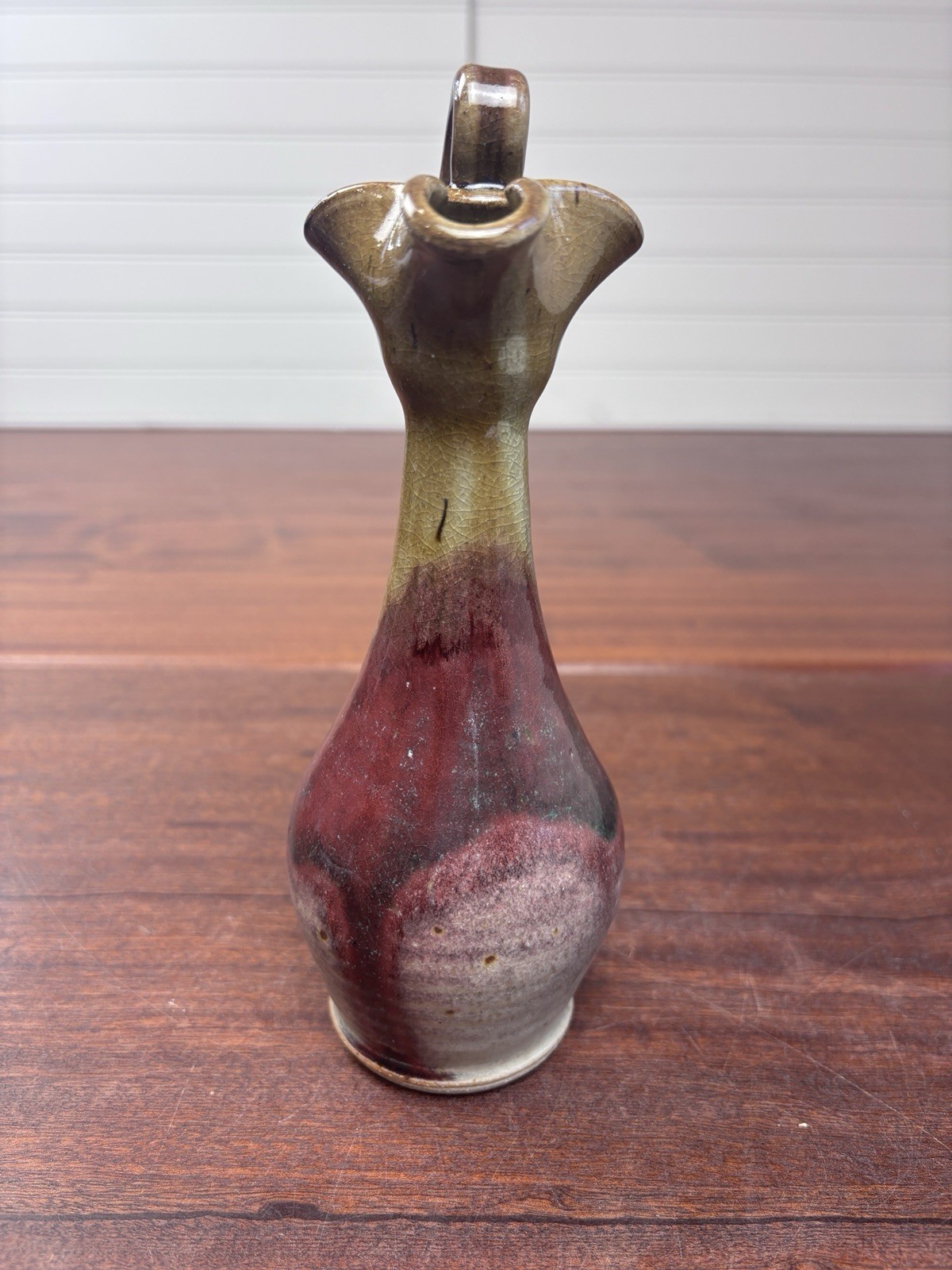 Pottery Pitcher Vase Signed 8”