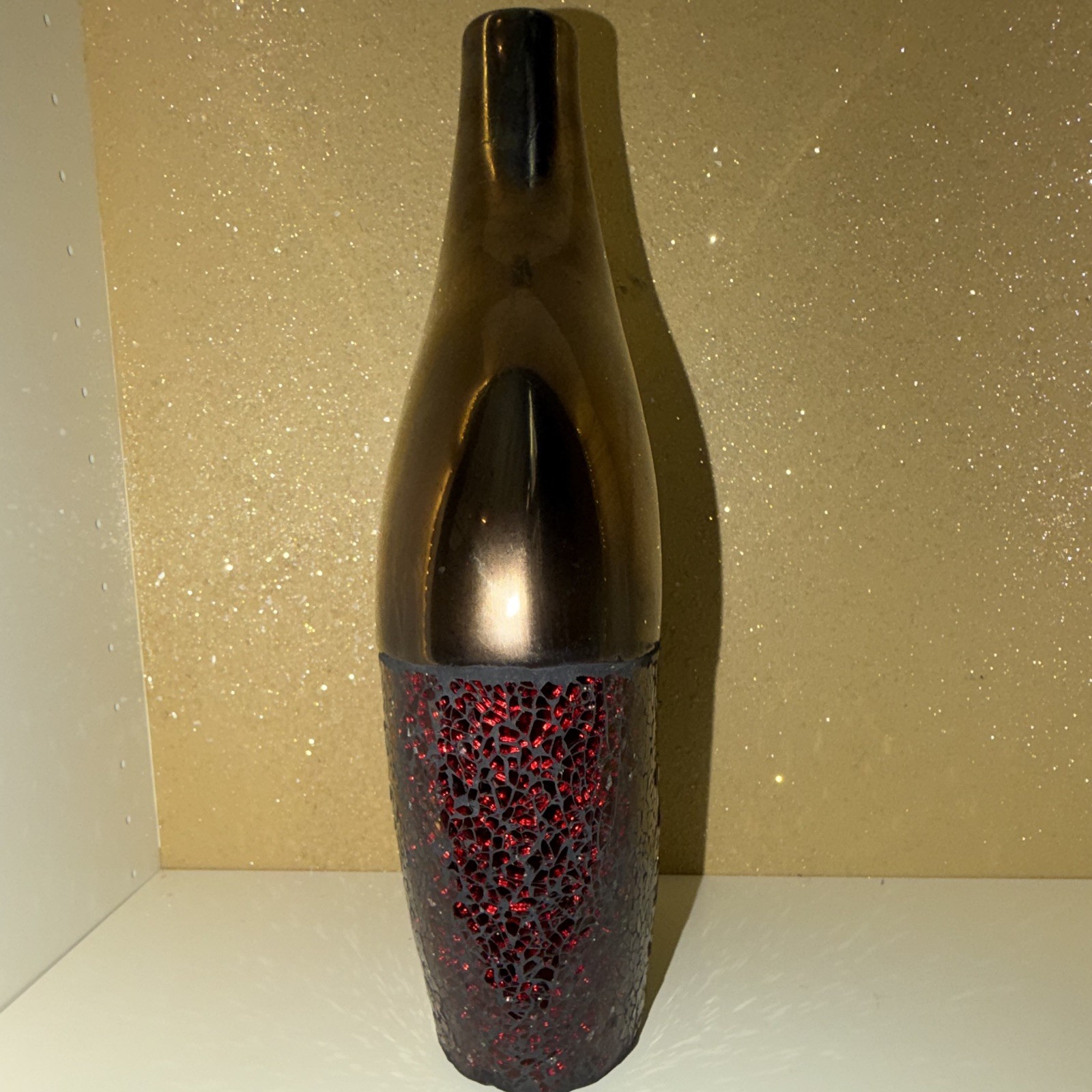 Black & Red Crackle Mosaic Ceramic Vase Glossy Textured 14 1/2in MPN 64170C0086