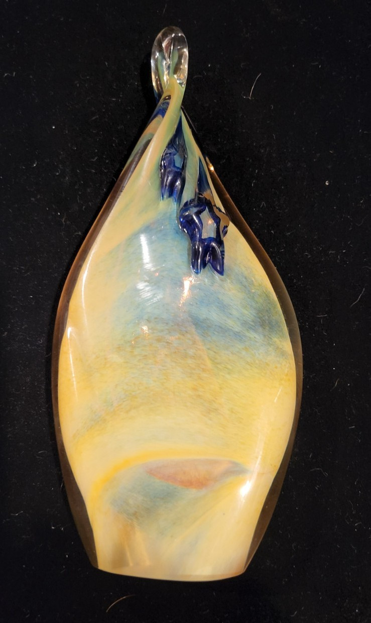 Hand blown Art Glass Twisted/Swirl Teardrop with Blue Stars Sculpture – 7.5 inch