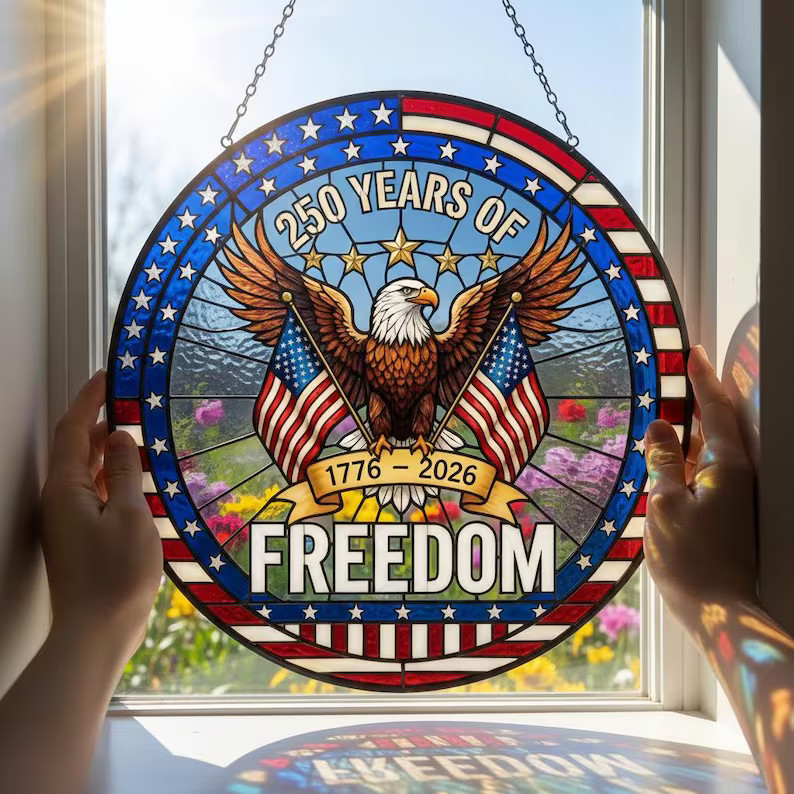 USA Freedom Patriotic Suncatcher Glass