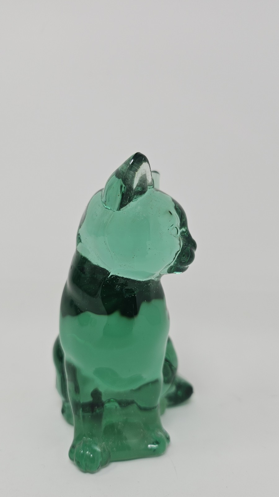 Fenton Green Sitting Cat Glass Figurine 3.75” Collectible *FREE SHIP*