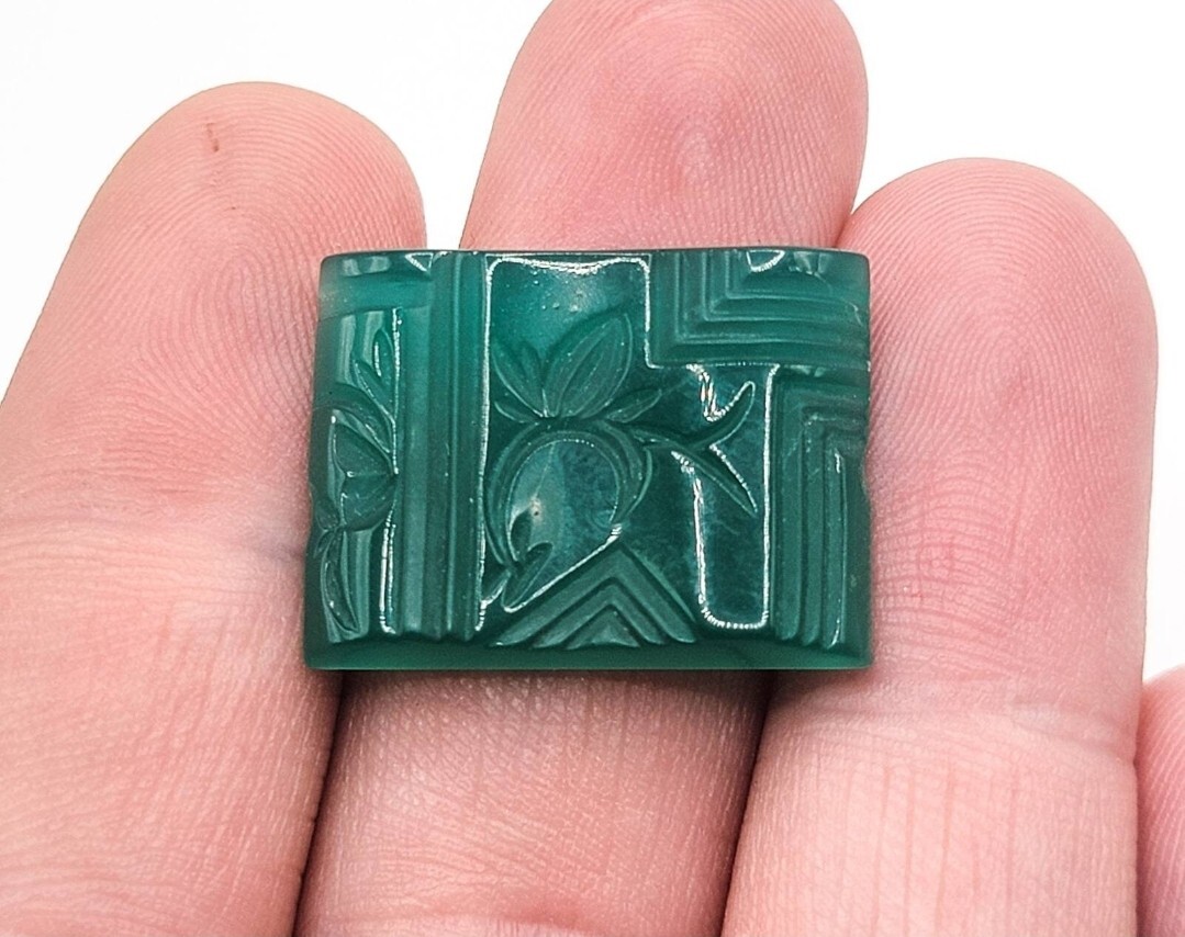 1930s Art Deco Uranium Glass Cabochon Vintage Czech Glass Jade Pressed Glass
