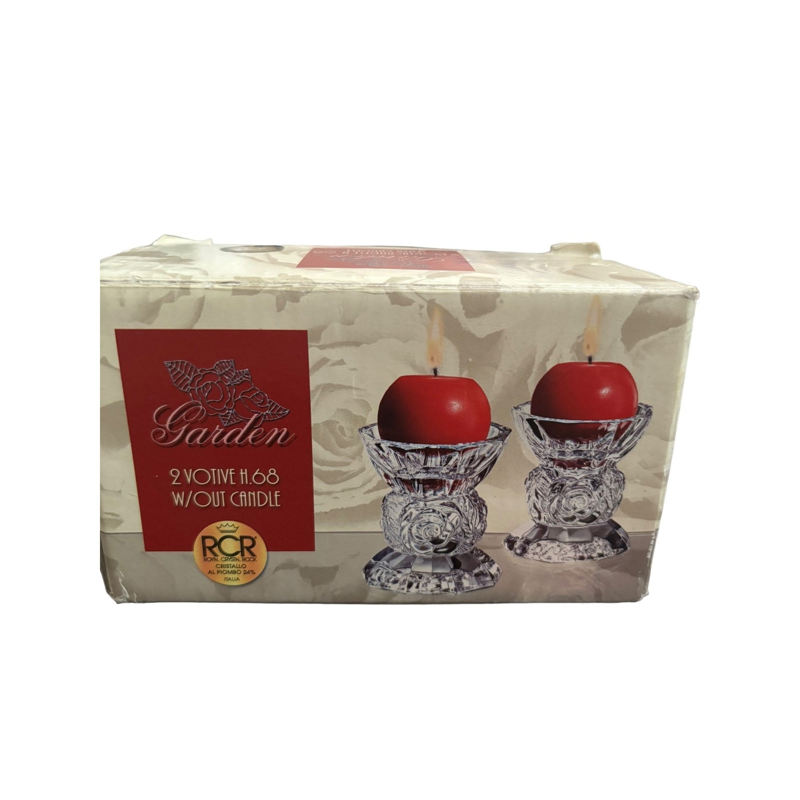 RCR Royal Crystal Rock Italian Crystal Votive Candle Holders 2 New Glass