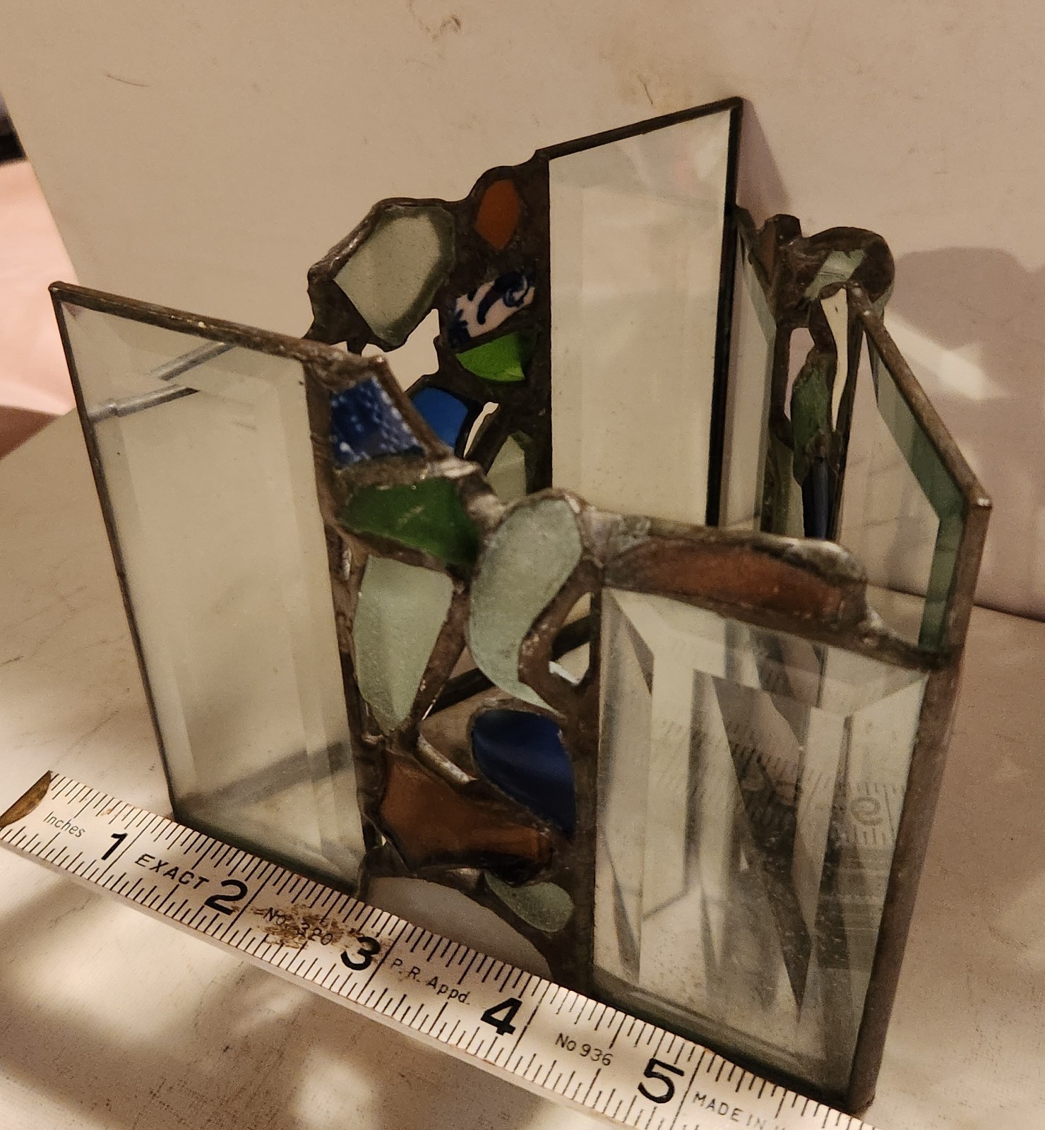 Vintage ARTIST MADE DATED 6 INCH STAINGLASS TERRARIUM. UNIQUE. SEE PHOTOS