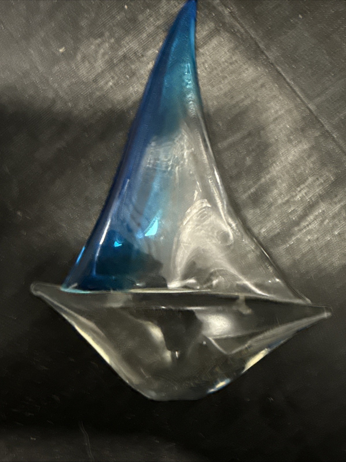 Blue & Clear Glass Sailboat Paperweight Decorative Piece, Nautical, Ocean, Water