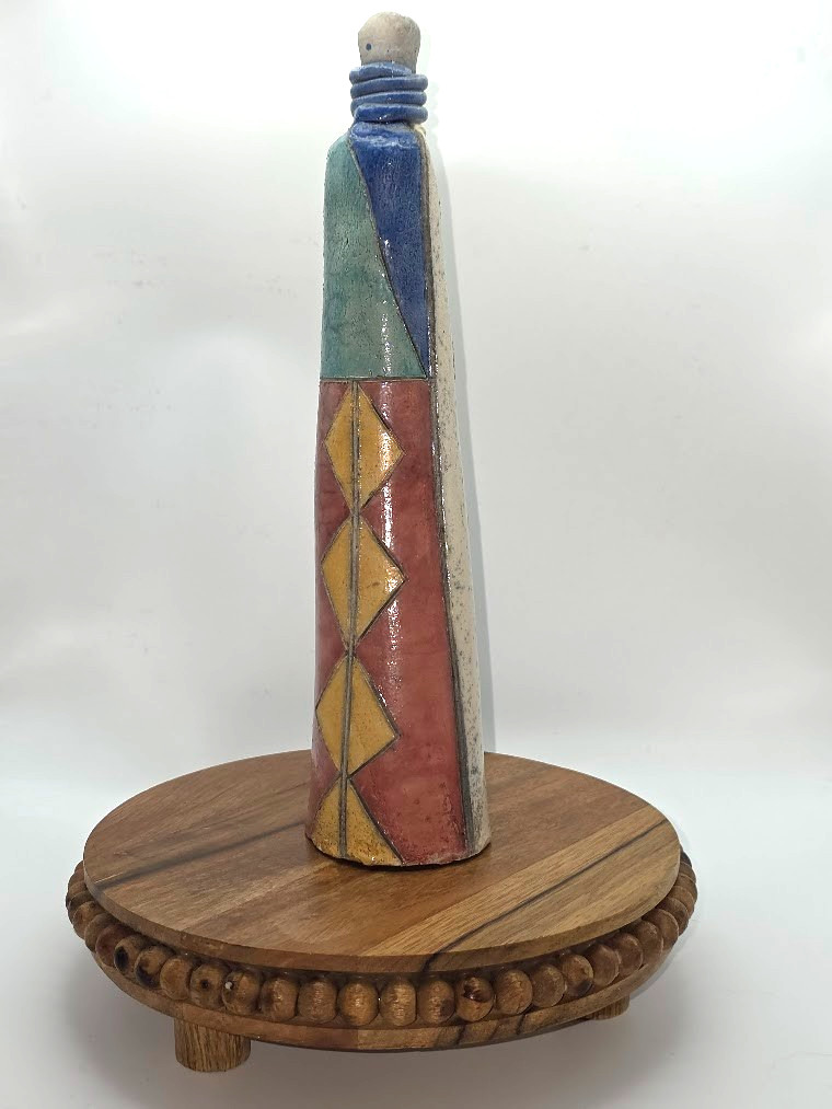 South African Raku Sgraffito Pottery Figurine 11.5”