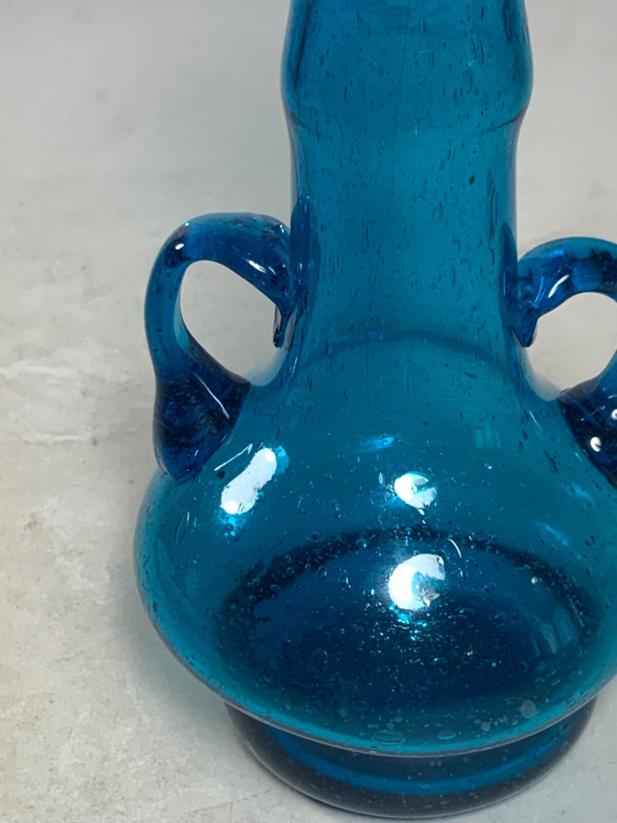 Vintage Hand Blown Blue Glass Small Vase with Applied Handles Made in Egypt 6″