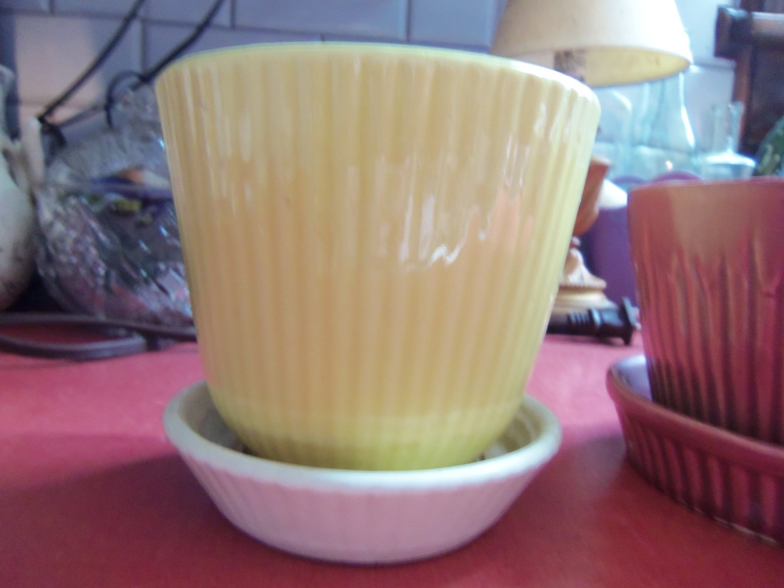 A Trio Of Vtg. Planters Attached Saucers-McCoy-Shawnee-Morton-No Chips/Cracks