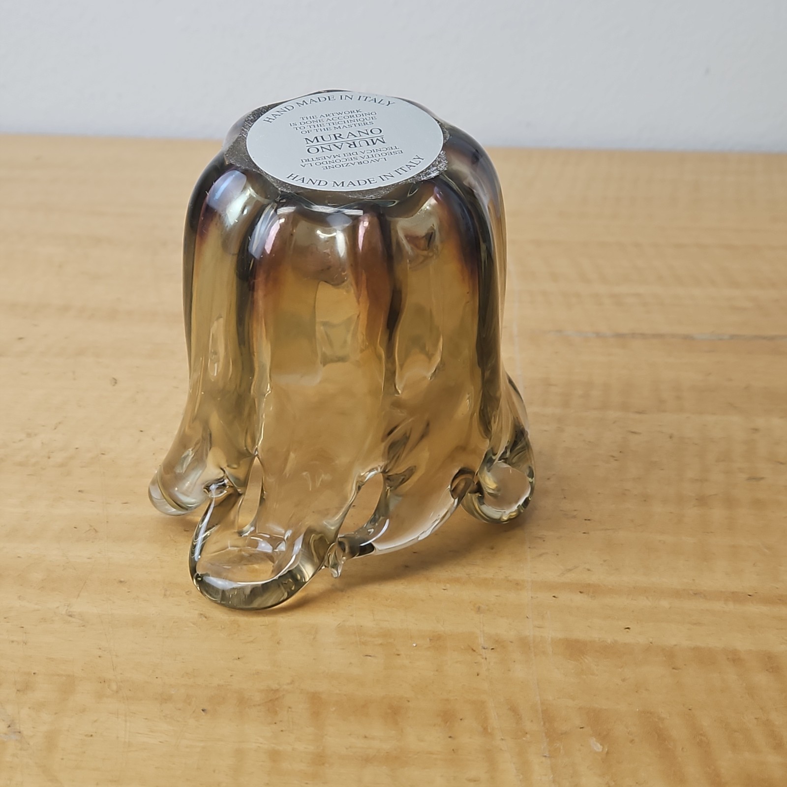 Murano Glass Vase free form with cutouts smokey brown 5 inch handmade in ITALY