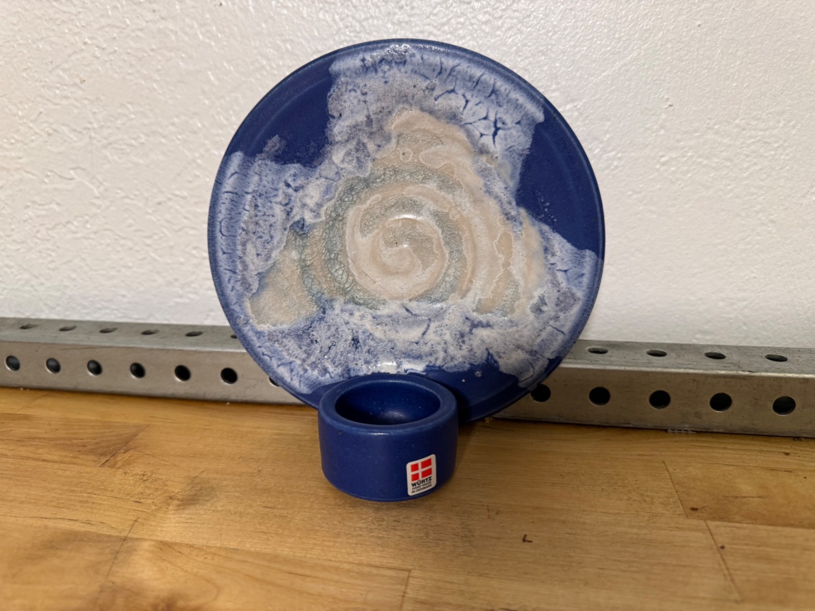 Würtz studie Scandinavian Studio Pottery Blue & White Ceramic Wall Candle Holder