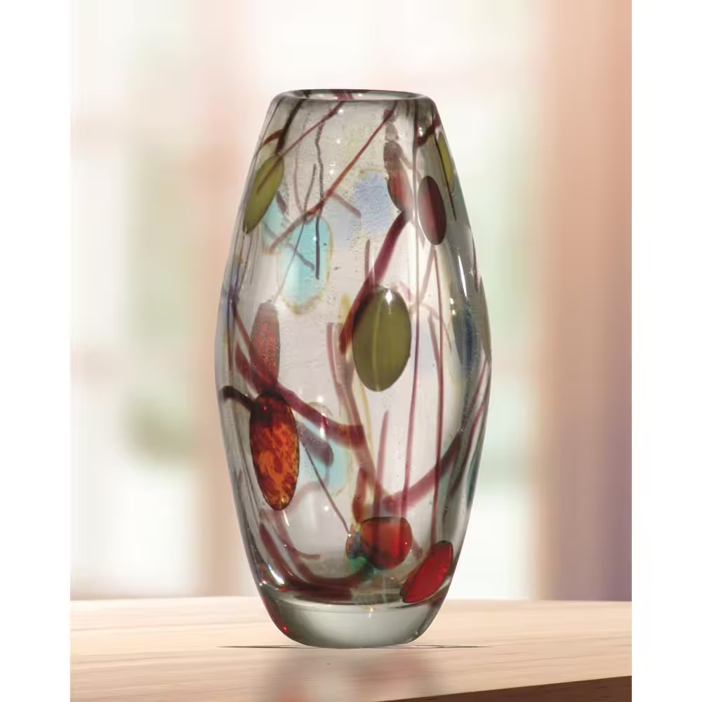 9.25 In. Multi-Colored Lesley Hand Blown Art Glass Vase
