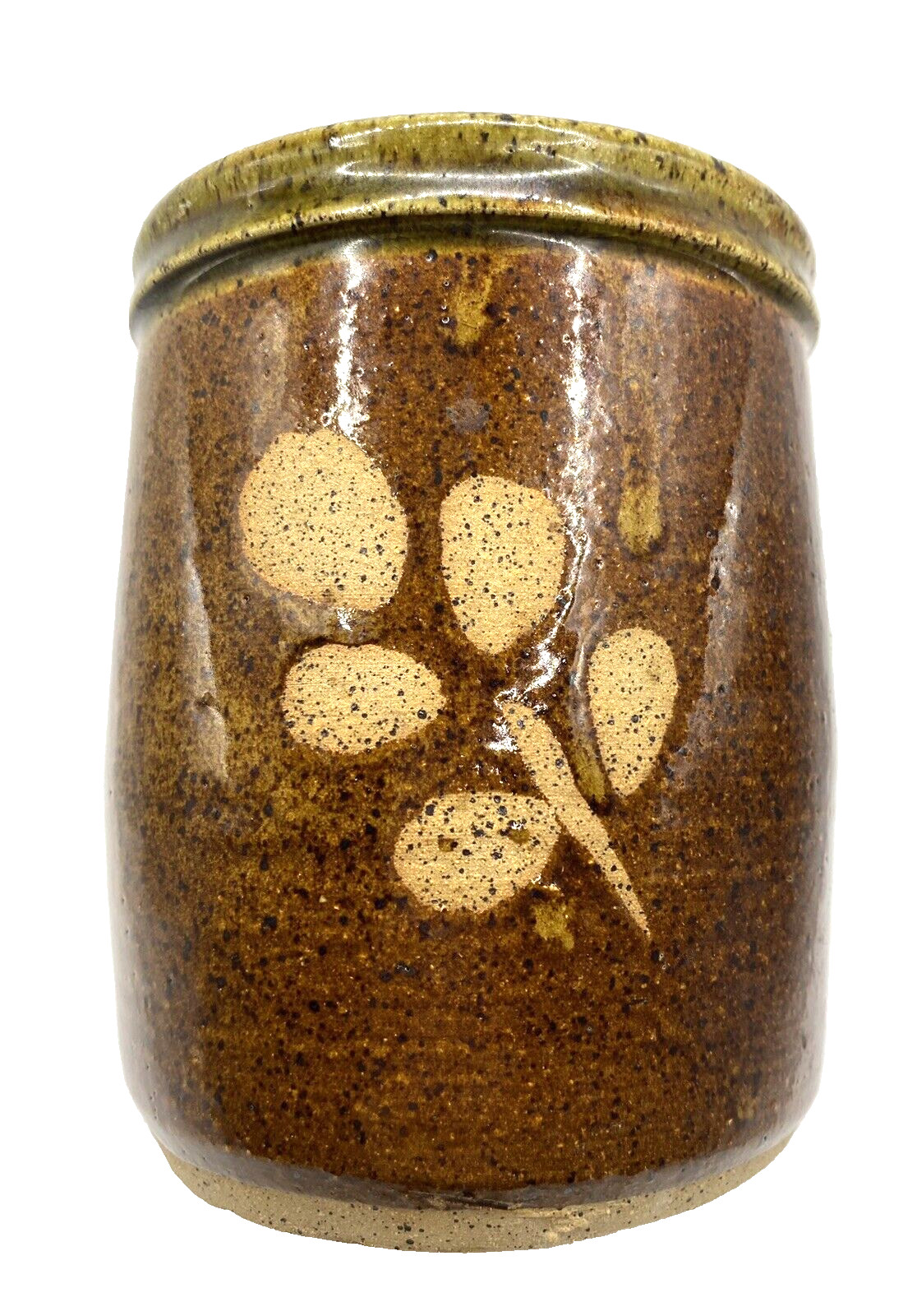 Nancy Bodmer Stoneware Studio Pottery 5.5” Jar, Glazed w/Cut-Out Flower, Signed