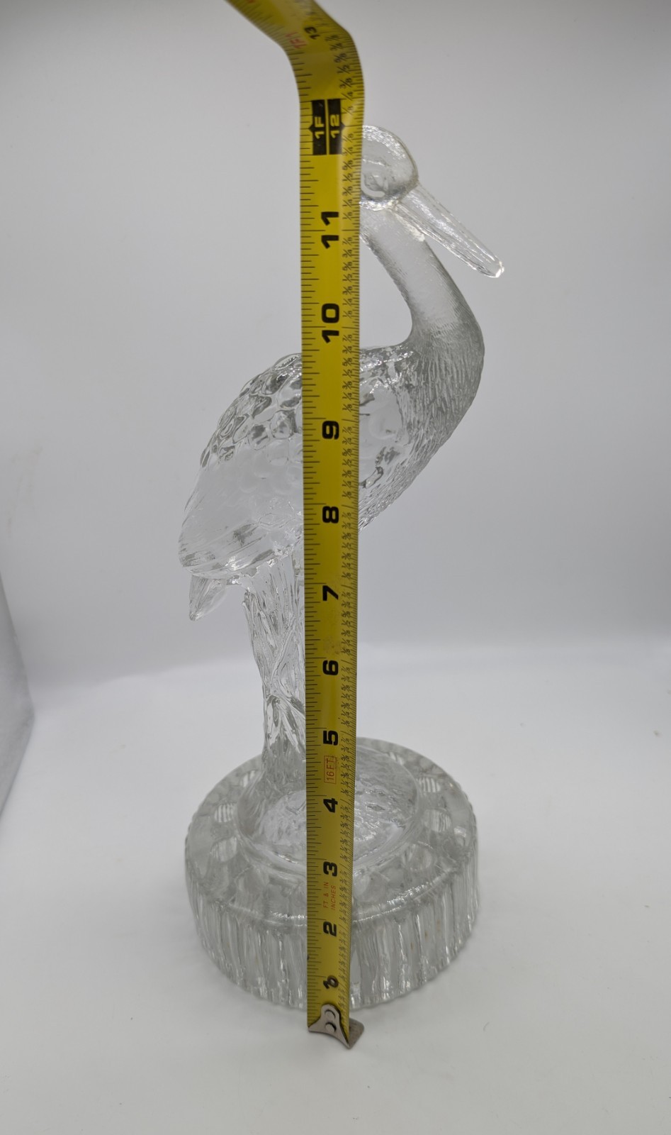Vintage Cambridge Glass 12 Inches Tall Heron Flower Frog On Cut Base. Excellent!