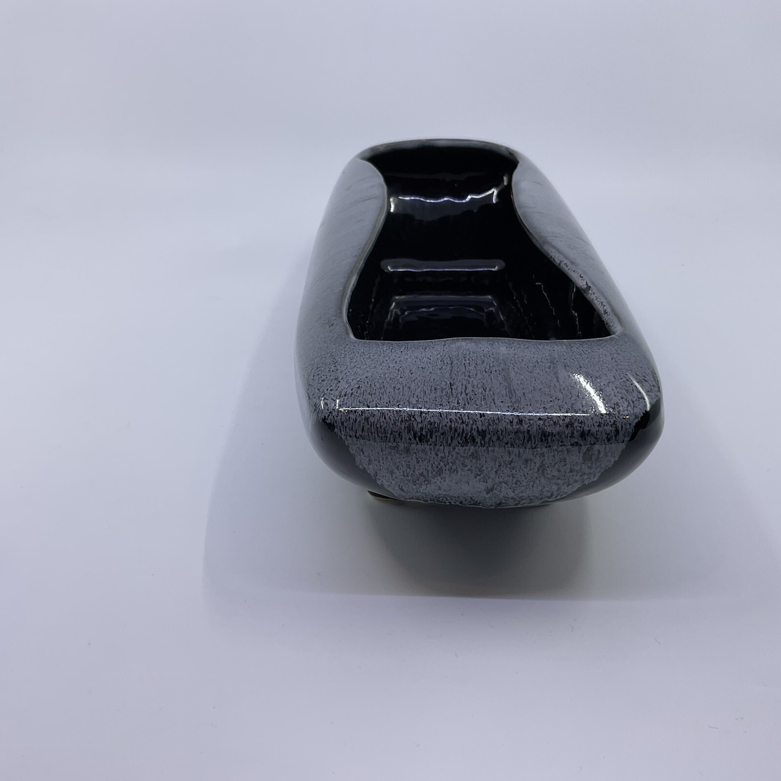 Mid Century Modern Black / Gray Drip Planter 11 5/8” X 4 7/8”
