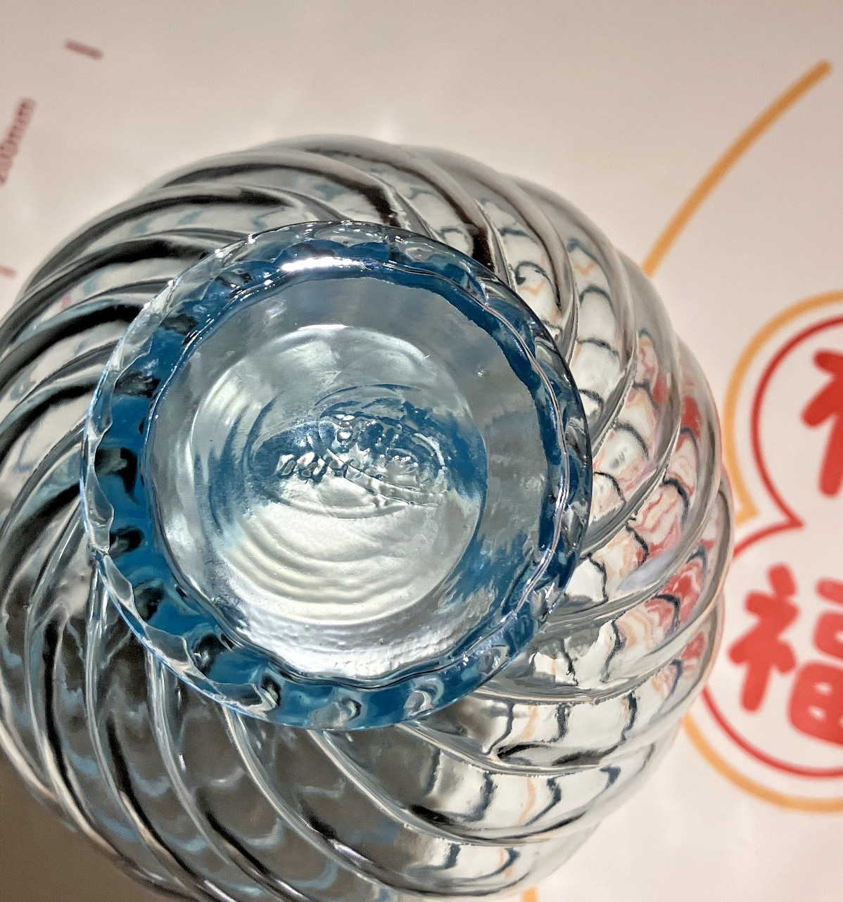Vintage FENTON Clear Light Blue Melon Spiral Twist Ruffle Top VASE 6 inches