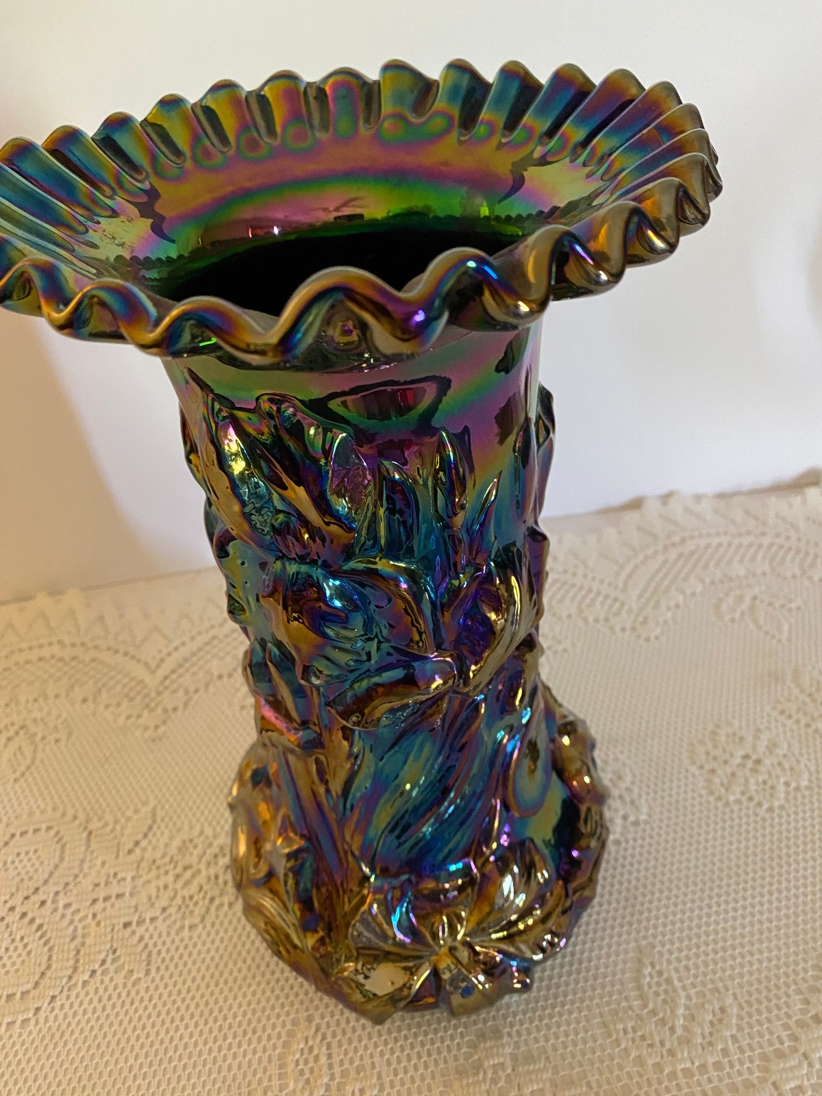 Large Vintage Fenton Electric Blue Heavy Iris Vase. Rare, Bailey, Dugan