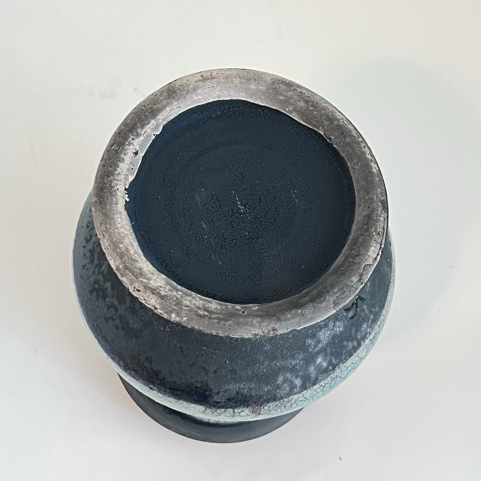 Raku Studio Art Vase Pottery Turquoise And Black Signed 6 Inches Iridescent
