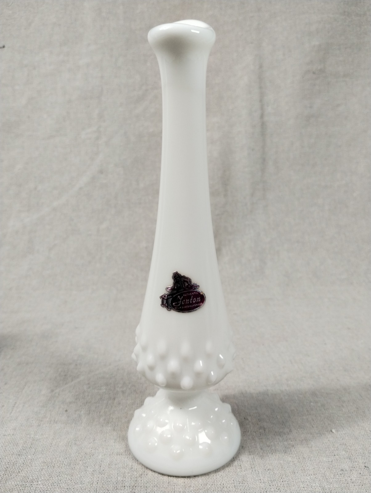 Vintage Fenton Hobnail White Milk Glass Footed Swung Bud Vase 8.5” Set of 2