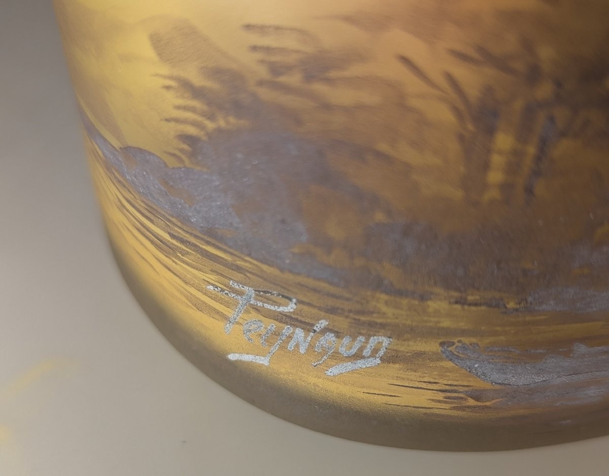 J. Simon Peynaud Art Nouveau Glass Jardiniere Polylobed Landscape Scene Antique