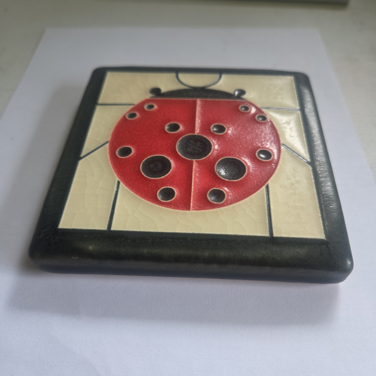 Motawi Tileworks Ann Arbor MI Arts & Crafts Pottery Floral 4×4 Tile Art Lady Bug