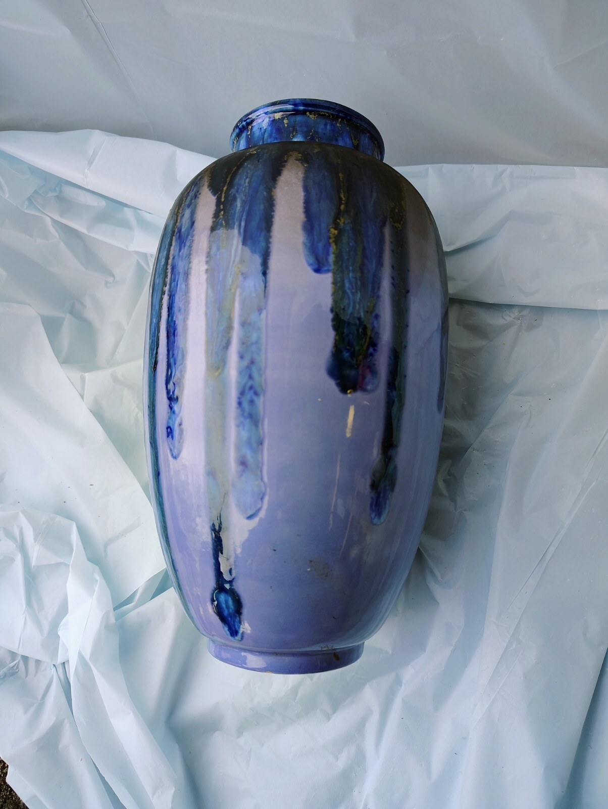 MCM Studio Art Pottery Vase BLUE PURPLE DRIP GLAZE 9.5 X 6 Inches