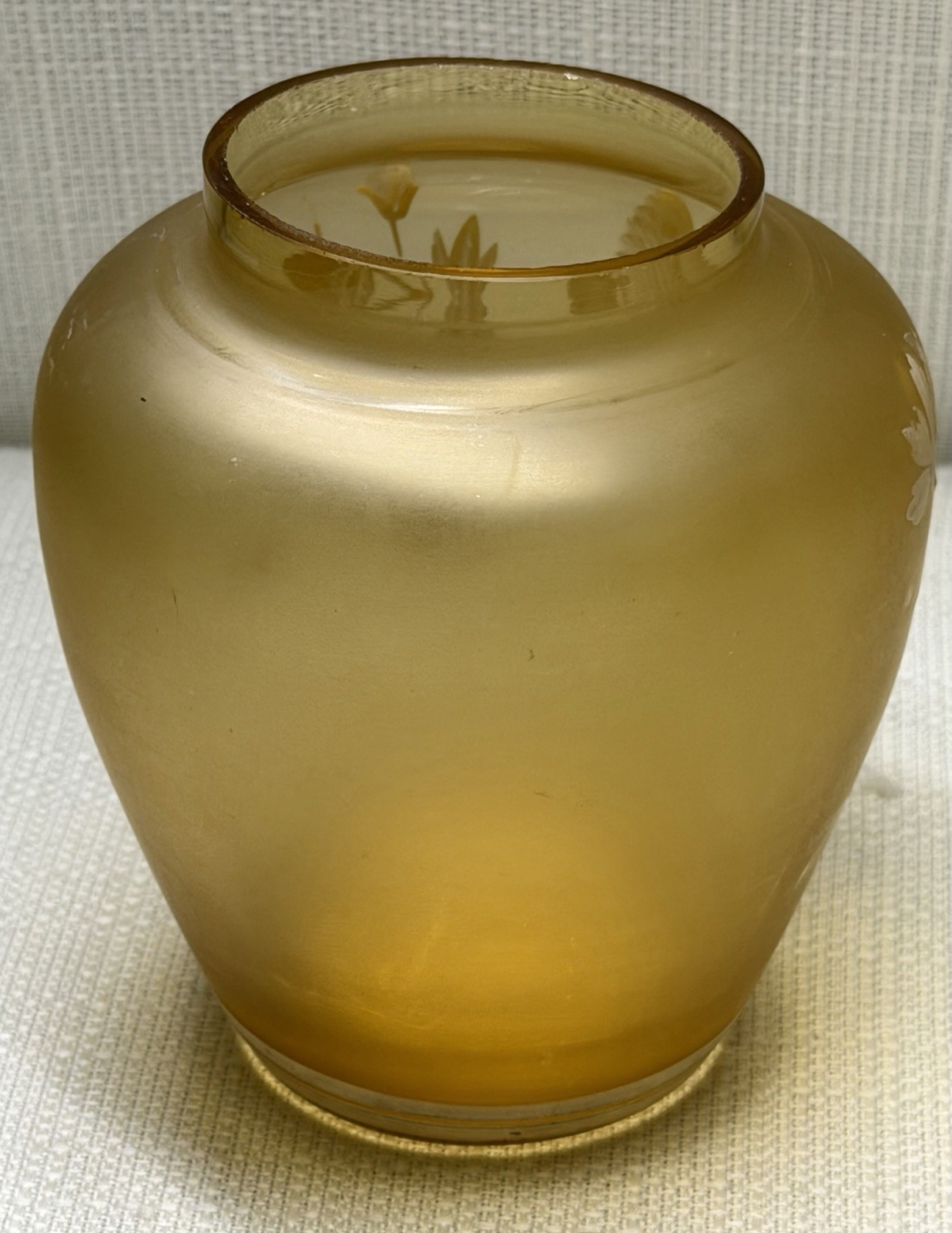 Thomas Webb? Unmarked Amber Yellow Cameo Art Glass Vase Jar Opaque White Overlay
