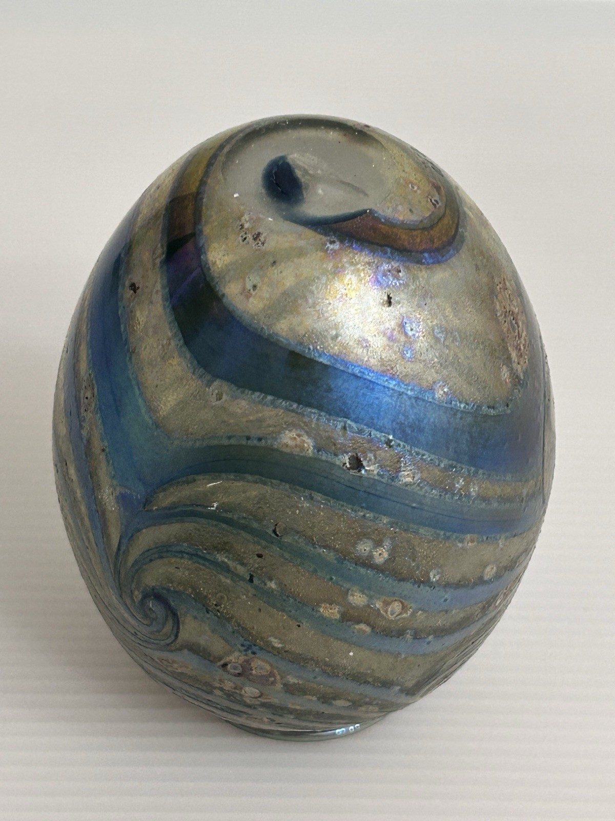 CHARLES LOTTON 1990 Sign Art Glass Vase Swirl Wave Water Iridescent *READ AS IS*