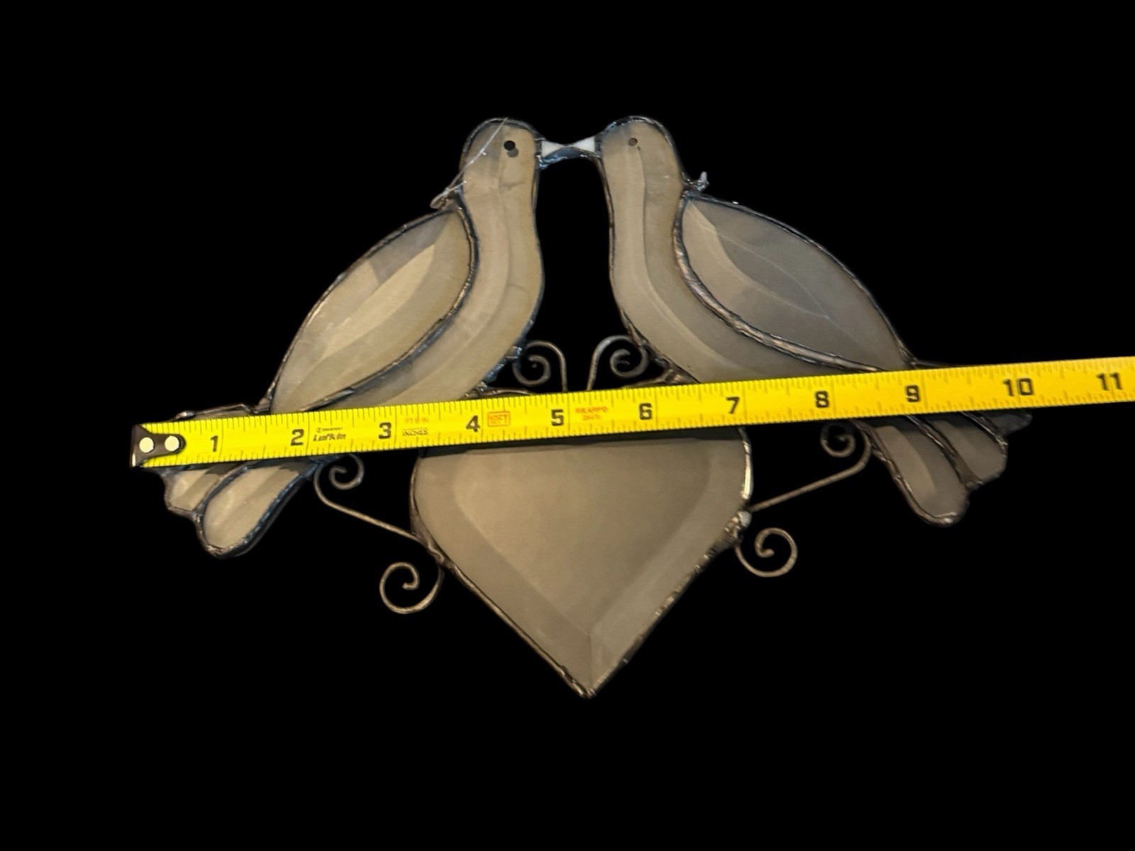 Vtg Leaded Stained Glass Love Birds Dove Heart Window Hanging Sun Catcher