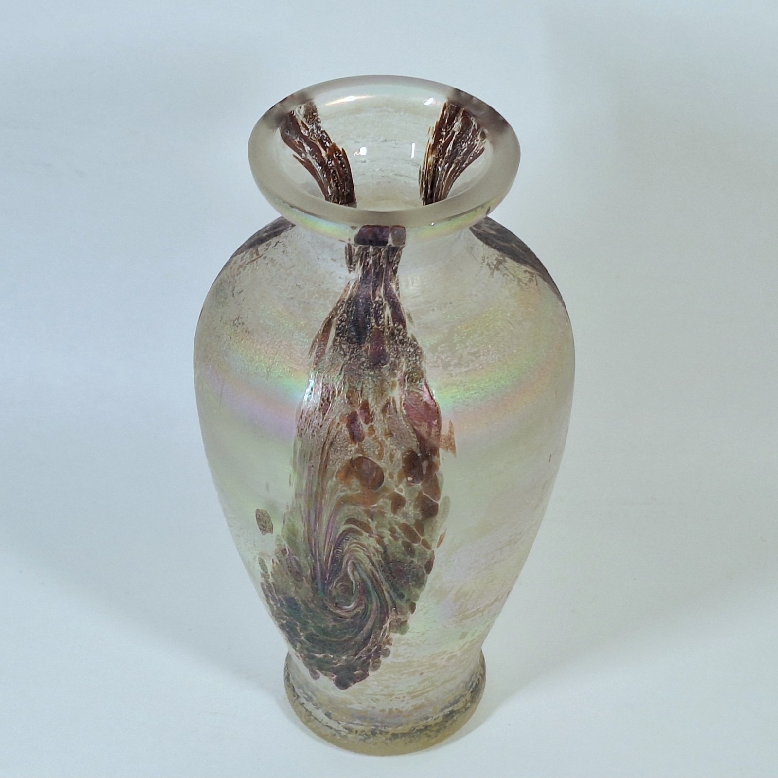 Vintage Iridescent Rainbow Swirl Frosted Glass Vase 8″ FREE SHIPPING