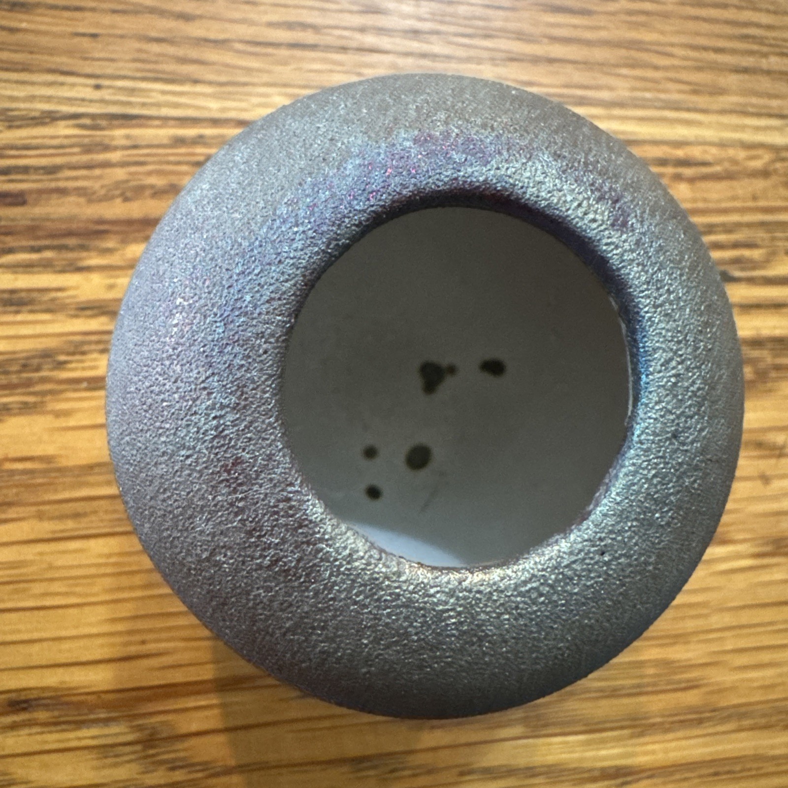 J Diller Pottery Raku Iridescent Trinket With Lid Small 2 Inches Signed Colorful